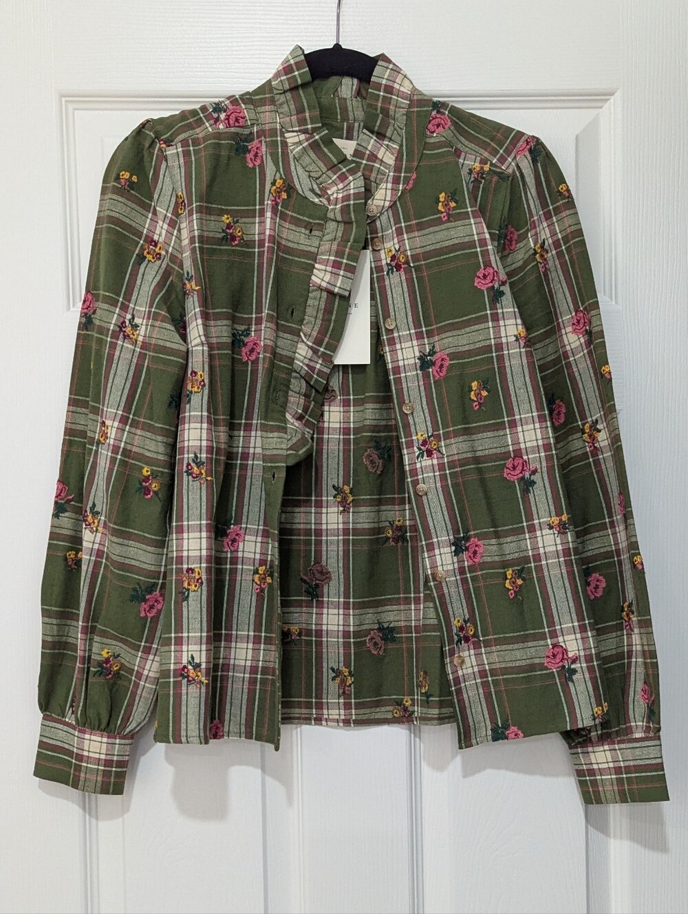 NWT Sezane Chlo Shirt Flowery Embroidery Tiles Fields - Picture 2 of 8